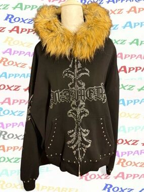 Named Collective - Faux Fur Studded Zip Hoodie 🖤